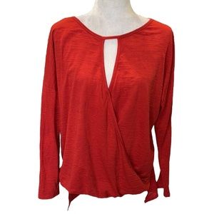 Nation LTD Red Faux Wrap Cutout Slub Knit High Low Top - M